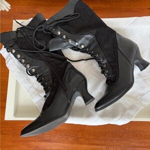 Ellie Rebecca Victorian Black Lace-Up Heeled Boots